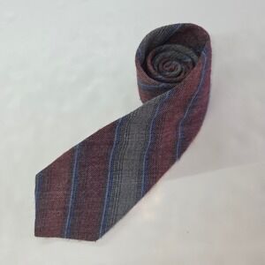 Austin Manor Necktie Mens OS Burgundy Grey Striped Textured Acrylic Portugal Vtg